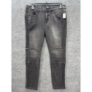 RSQ Moto Jeans Mens 34x32 Black Seattle Skinny Tapered Zipper Accent Stretch NEW